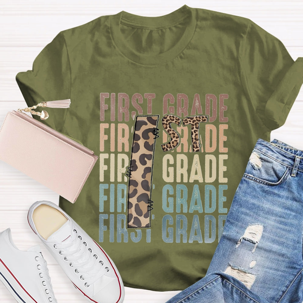 Personalized Grade First Grade Leopard Print Teacher T-shirt