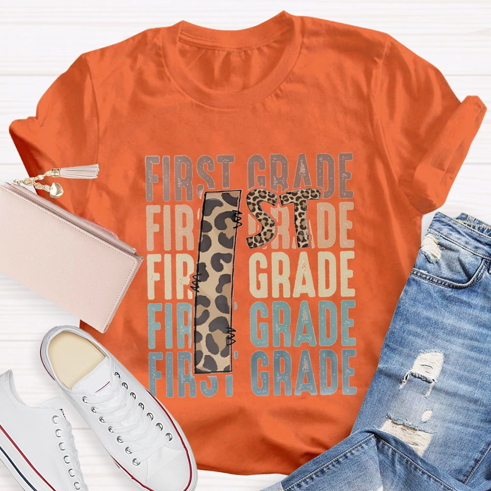 Personalized Grade First Grade Leopard Print Teacher T-shirt