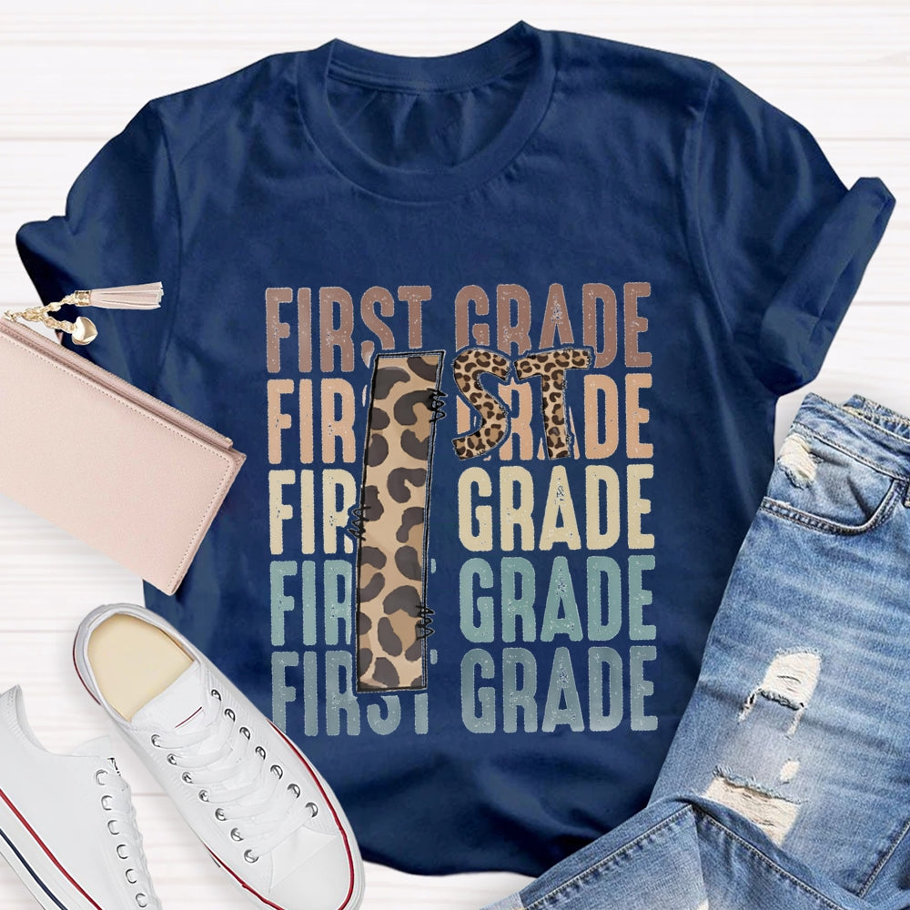 Personalized Grade First Grade Leopard Print Teacher T-shirt