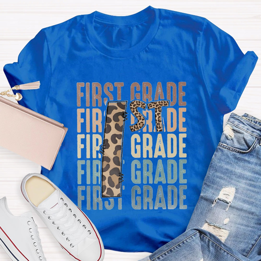 Personalized Grade First Grade Leopard Print Teacher T-shirt