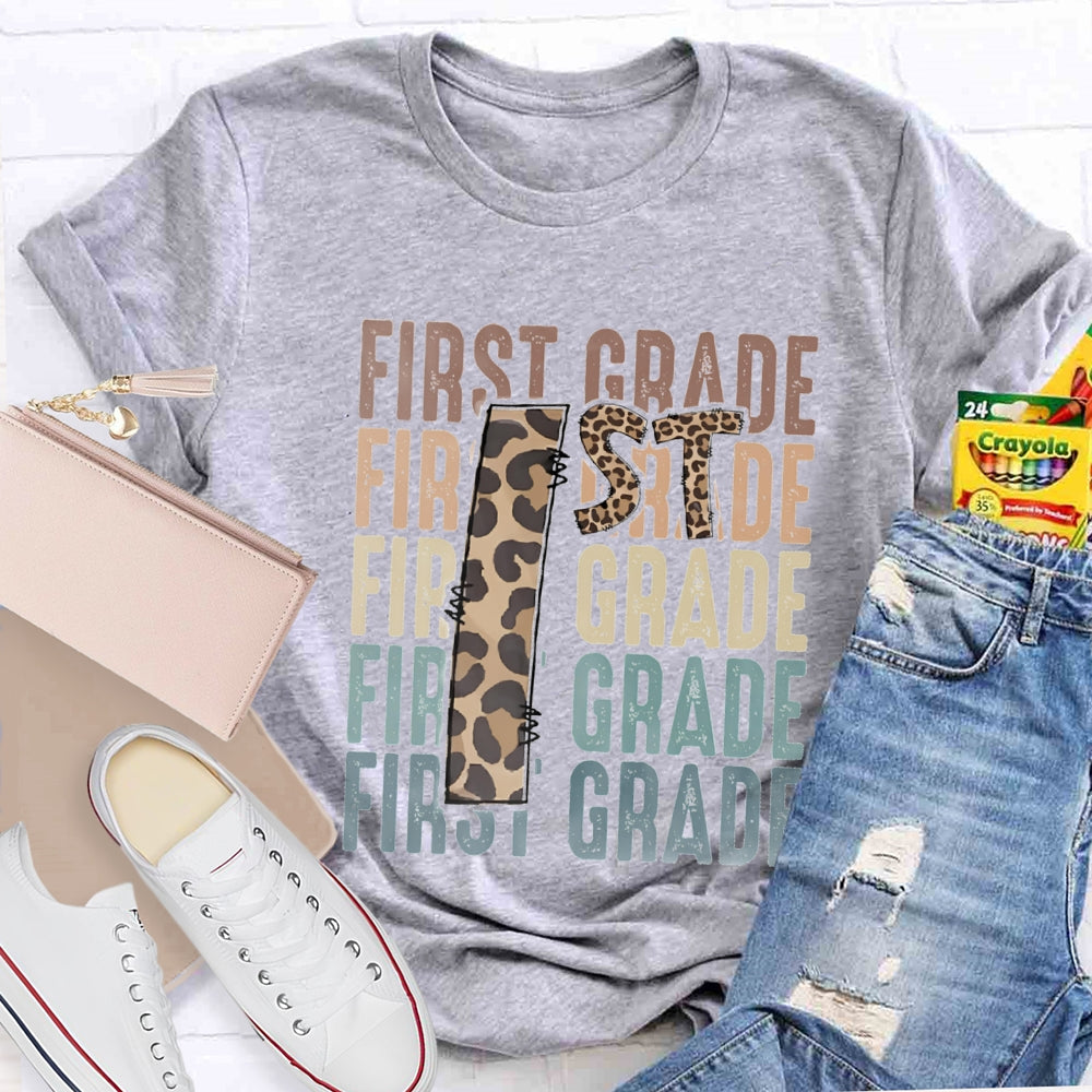 Personalized Grade First Grade Leopard Print Teacher T-shirt
