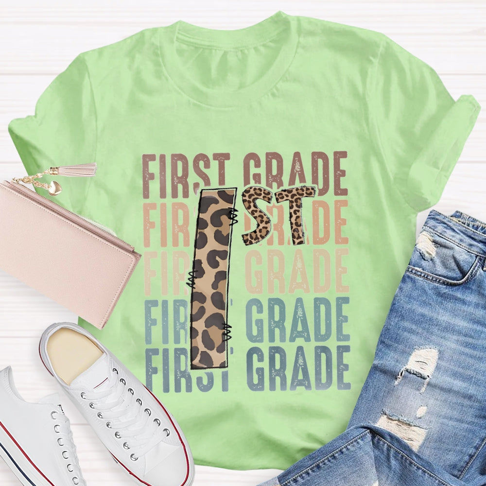 Personalized Grade First Grade Leopard Print Teacher T-shirt