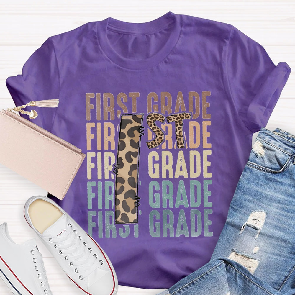 Personalized Grade First Grade Leopard Print Teacher T-shirt