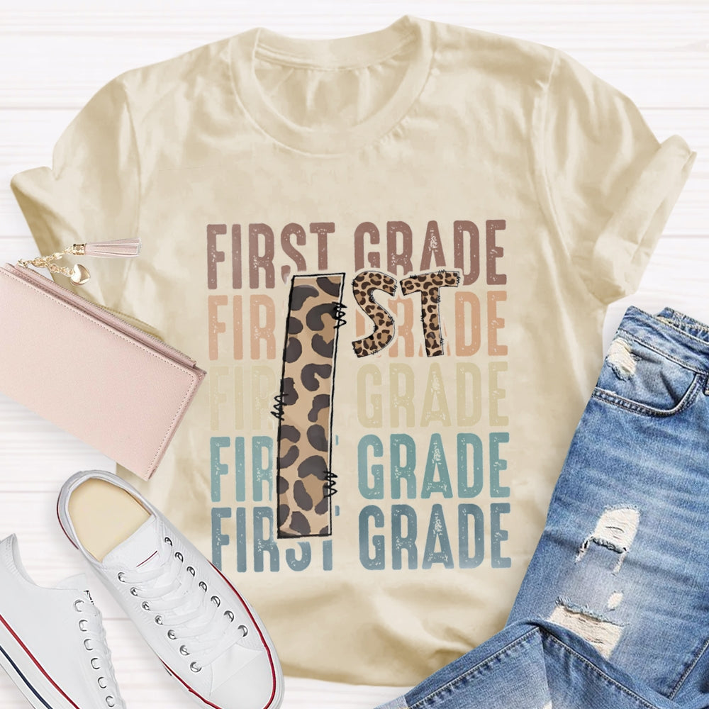 Personalized Grade First Grade Leopard Print Teacher T-shirt