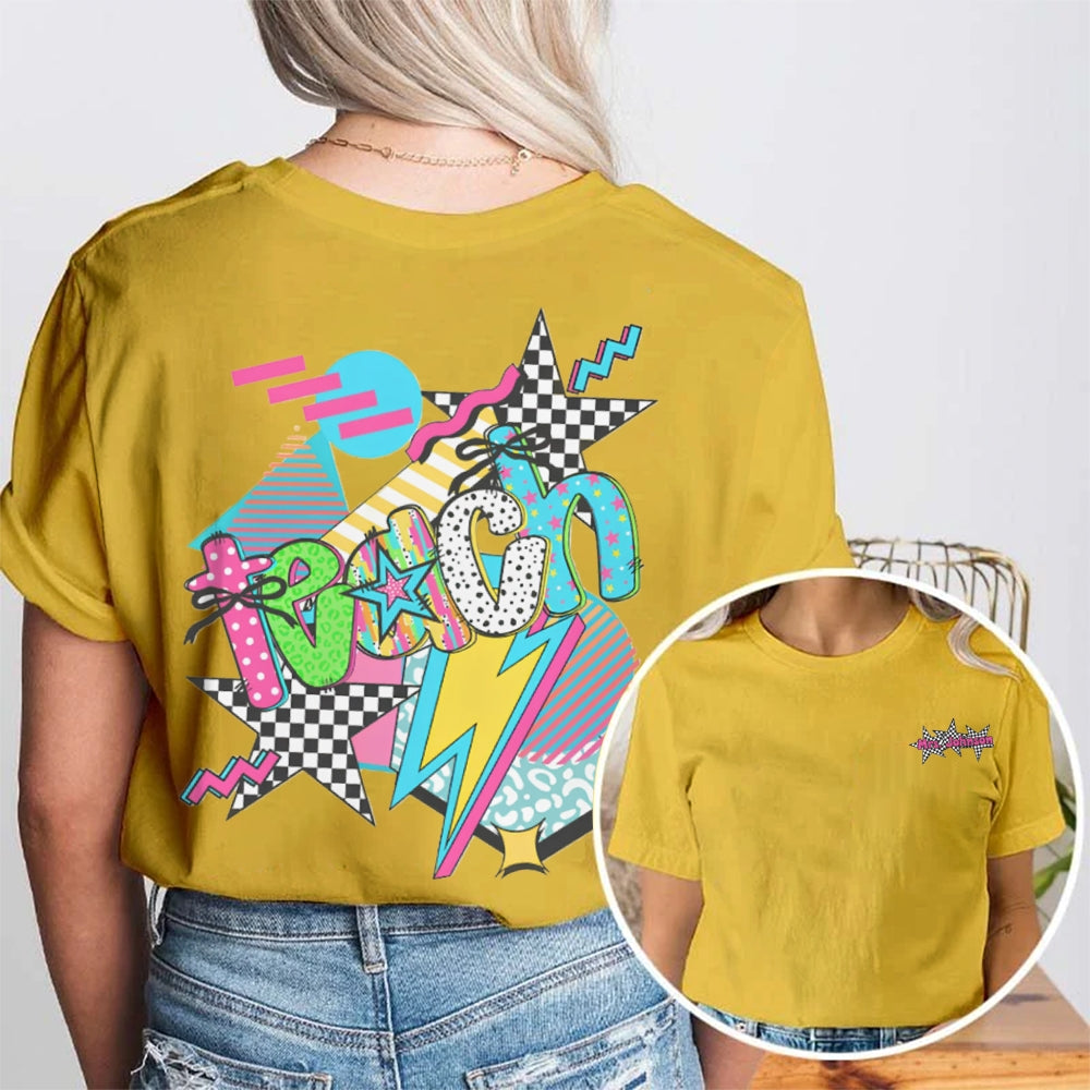 Personalized Name Teach Colorful Polka Dot And Stripe Print Double Printed T-shirt