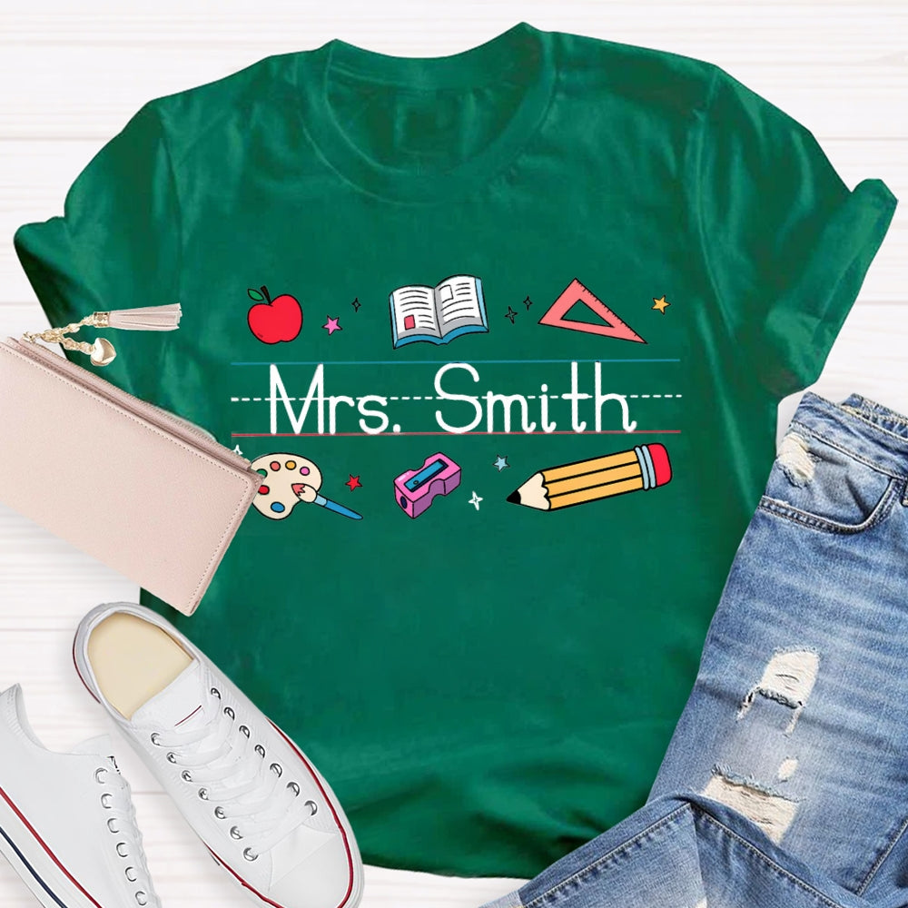 Personalized Name Apple Book Ruler Paint Tray Pencil T-shirt