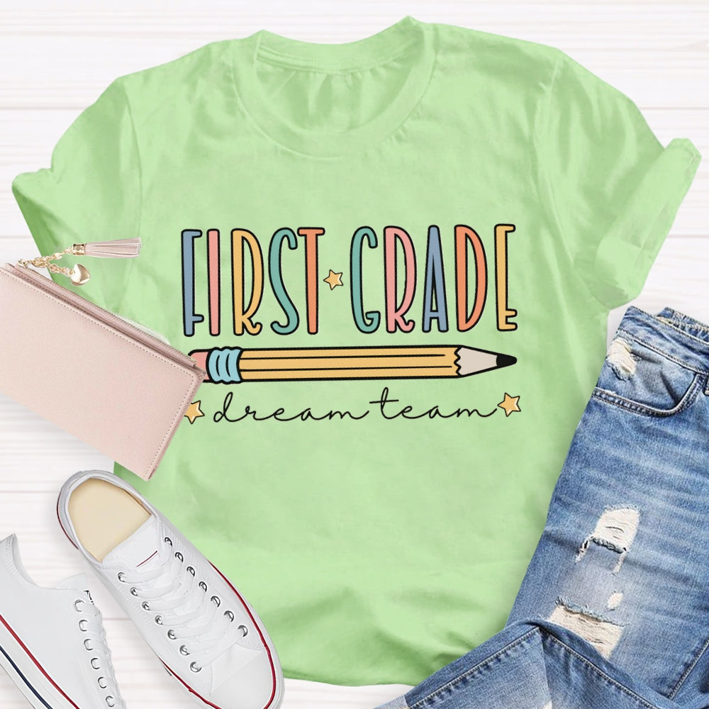 Personalized Grade First Grade Dream Team Yellow Pencil T-shirt