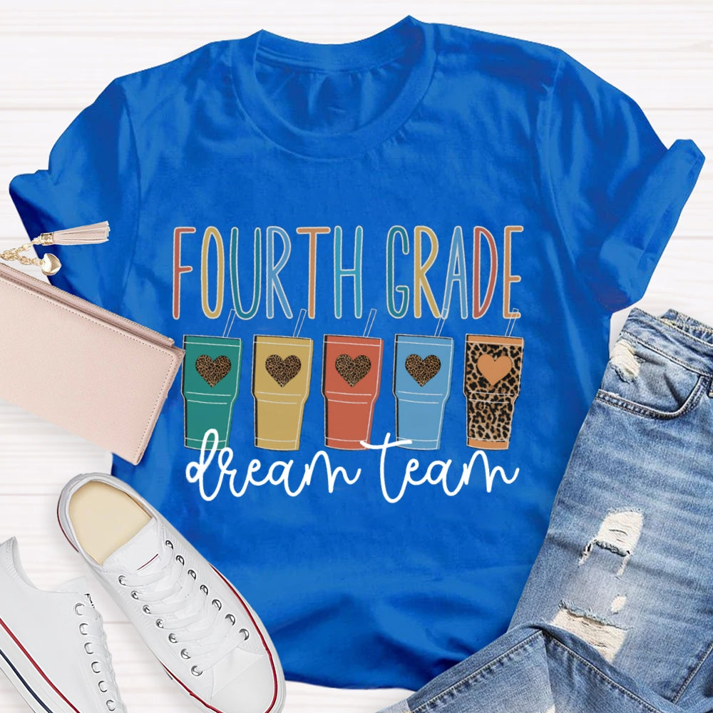 Personalized Grade Fourth Grade Dream Team Leopard Print Heart Coffee Cup T-shirt
