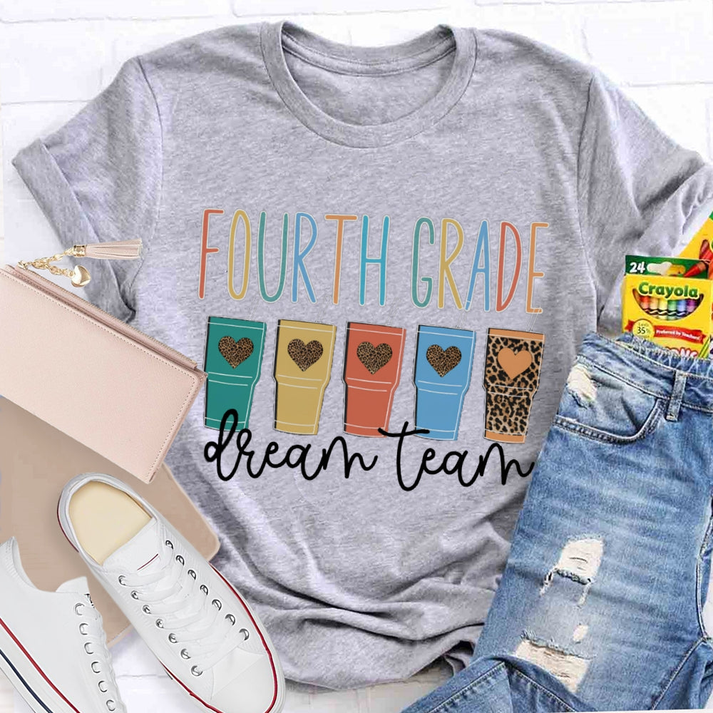 Personalized Grade Fourth Grade Dream Team Leopard Print Heart Coffee Cup T-shirt