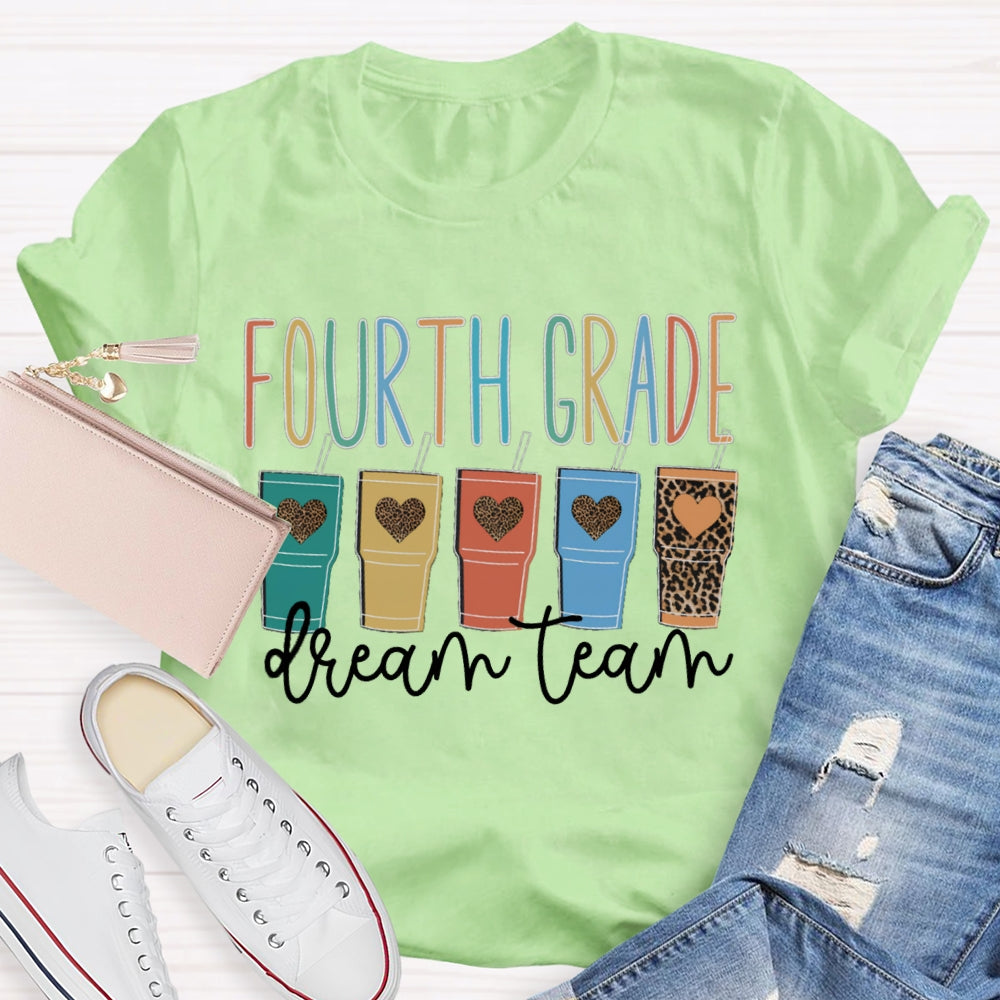 Personalized Grade Fourth Grade Dream Team Leopard Print Heart Coffee Cup T-shirt
