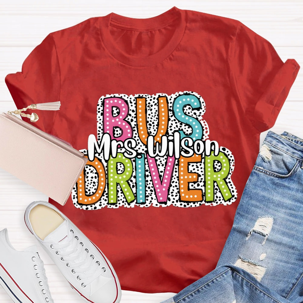 Personalized Name School Bus Driver Spotted Print T-shirt