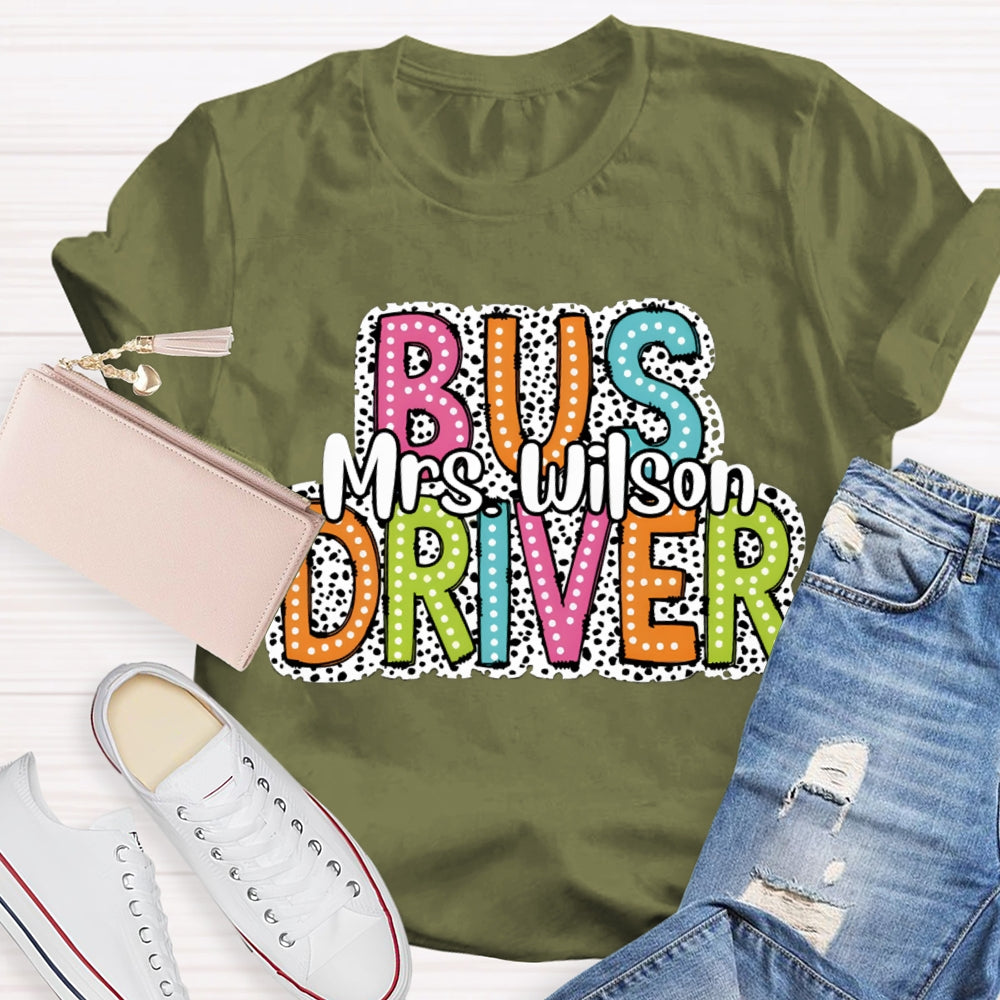 Personalized Name School Bus Driver Spotted Print T-shirt