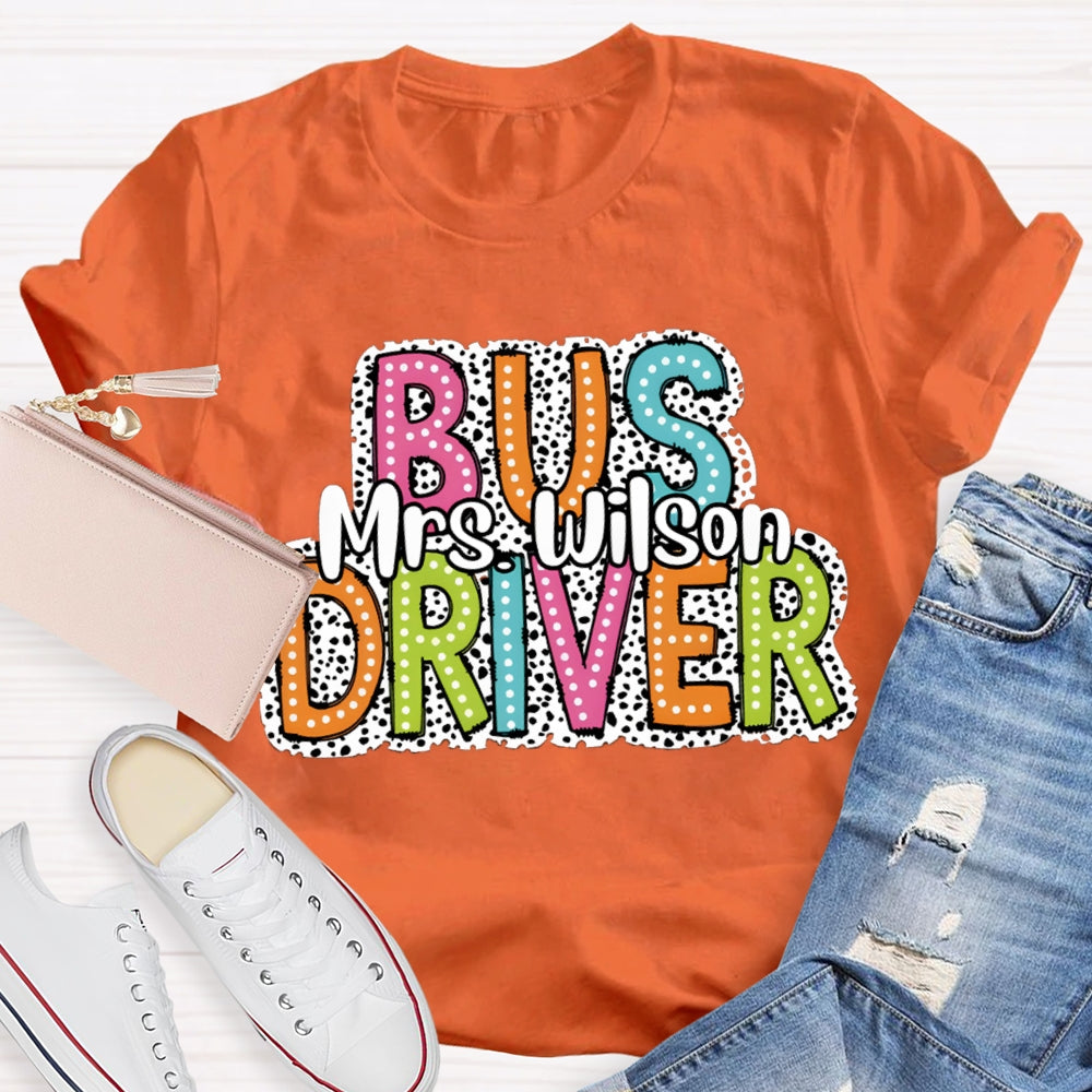 Personalized Name School Bus Driver Spotted Print T-shirt