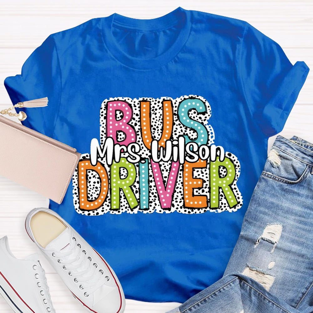 Personalized Name School Bus Driver Spotted Print T-shirt