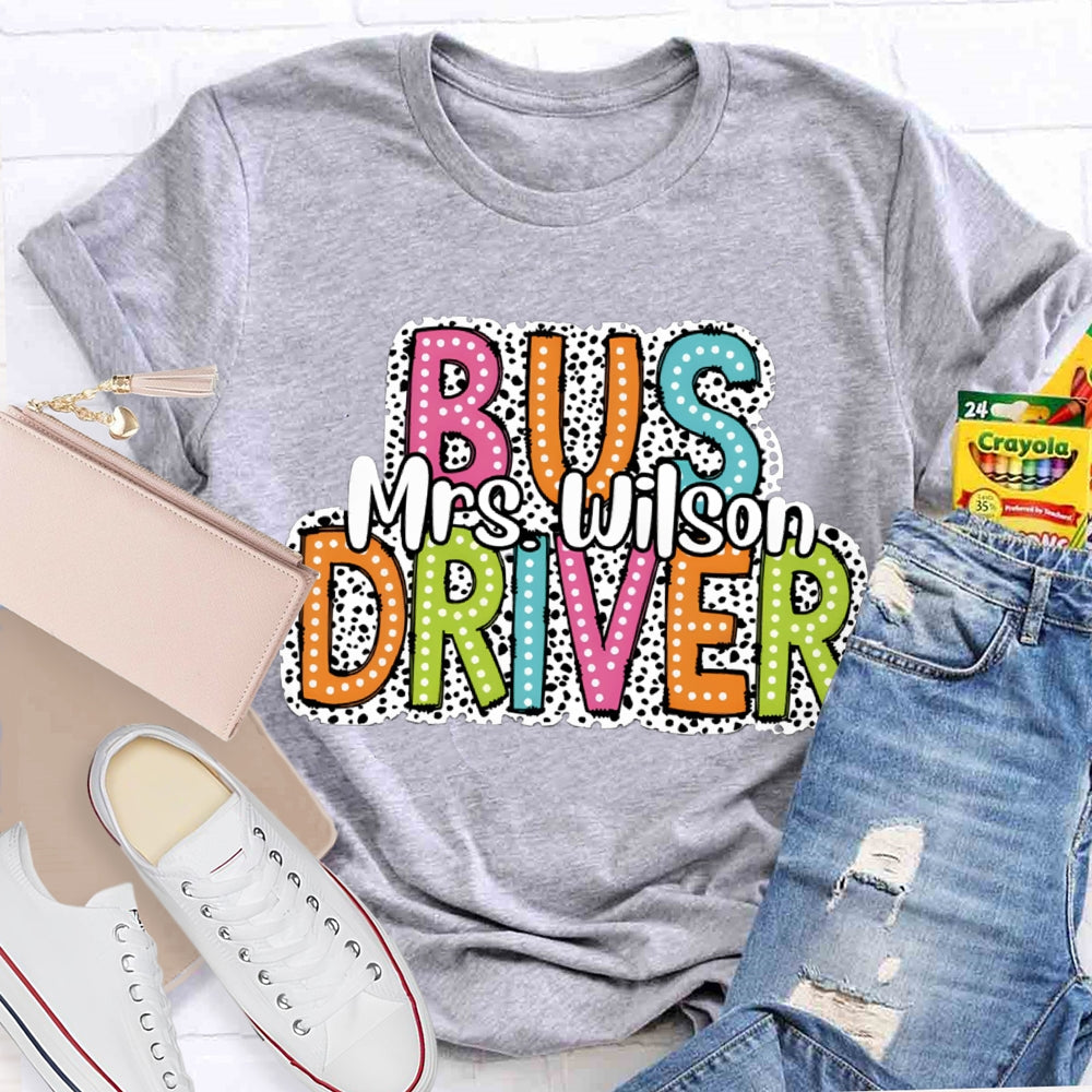 Personalized Name School Bus Driver Spotted Print T-shirt