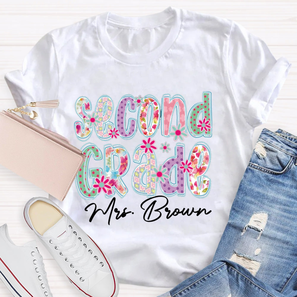 Personalized Name And Grade Second Grade Colorful Gradient Printed Letters T-shirt