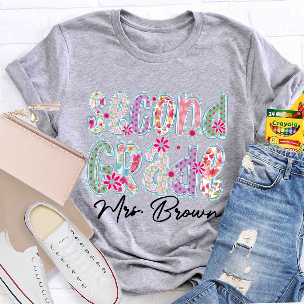 Personalized Name And Grade Second Grade Colorful Gradient Printed Letters T-shirt