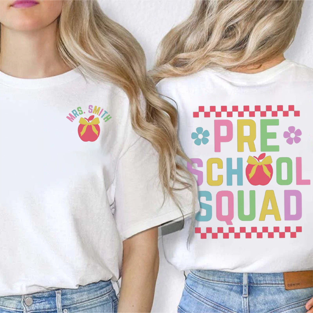 Personalized Name Pre School Squad Pink Blocks Double Printed T-shirt