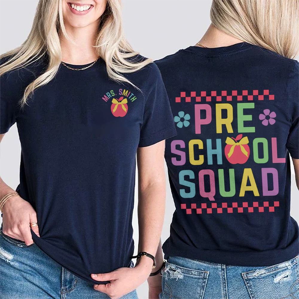Personalized Name Pre School Squad Pink Blocks Double Printed T-shirt
