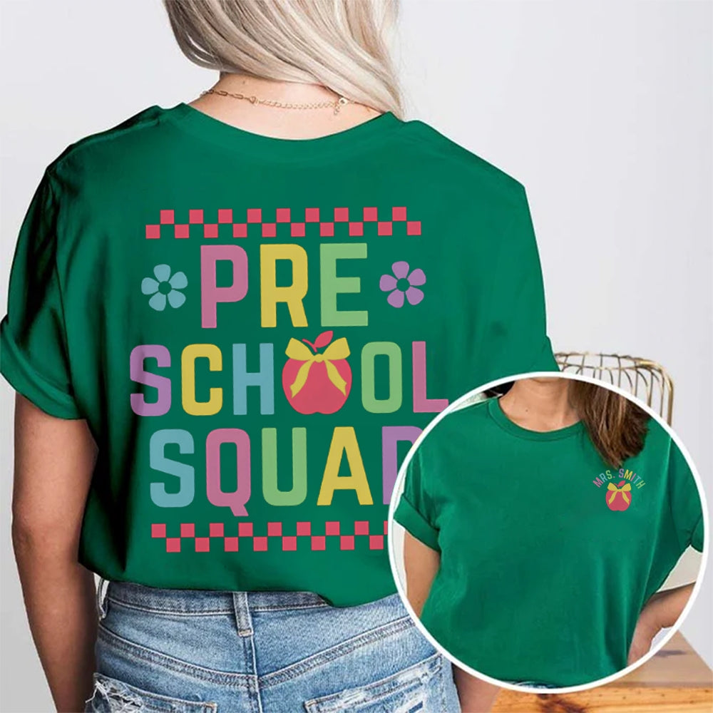 Personalized Name Pre School Squad Pink Blocks Double Printed T-shirt