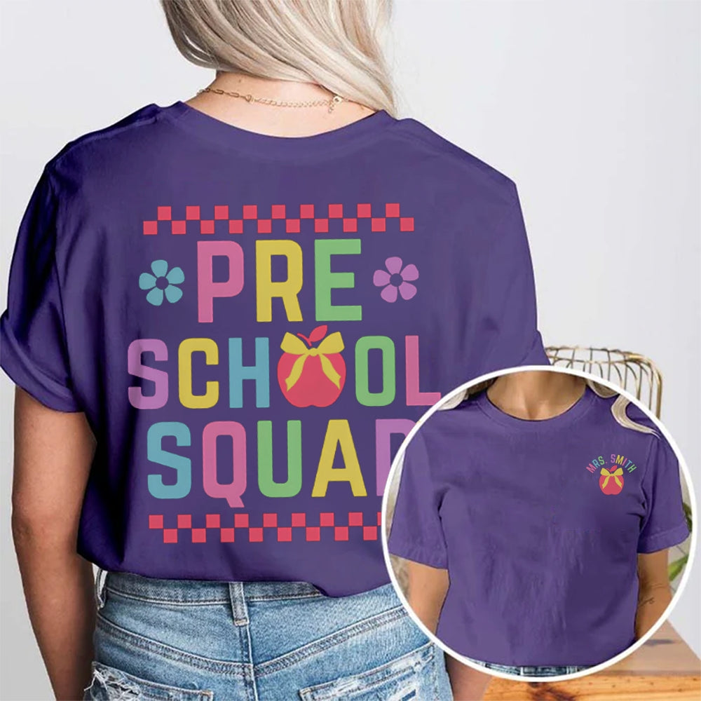 Personalized Name Pre School Squad Pink Blocks Double Printed T-shirt