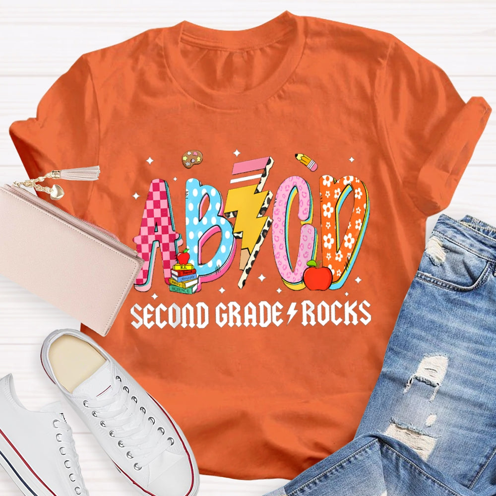 Personalized Grade Second Grade Rocks Teacher T-shirt