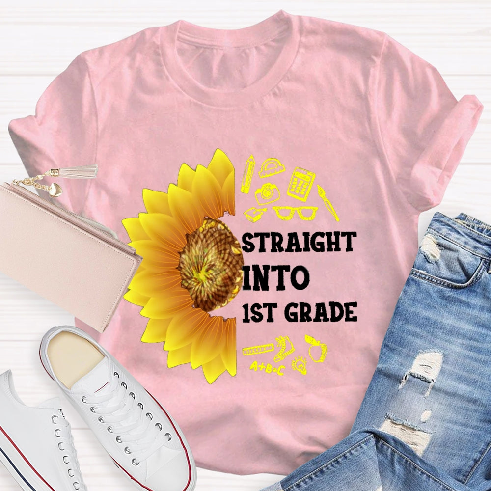 Personalized Grade Straight Into First Grade Sunflower T-shirt