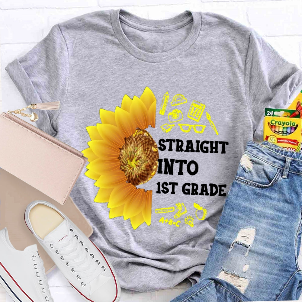 Personalized Grade Straight Into First Grade Sunflower T-shirt