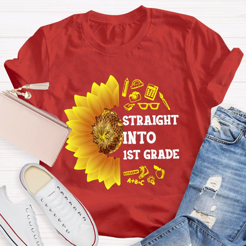 Personalized Grade Straight Into First Grade Sunflower T-shirt
