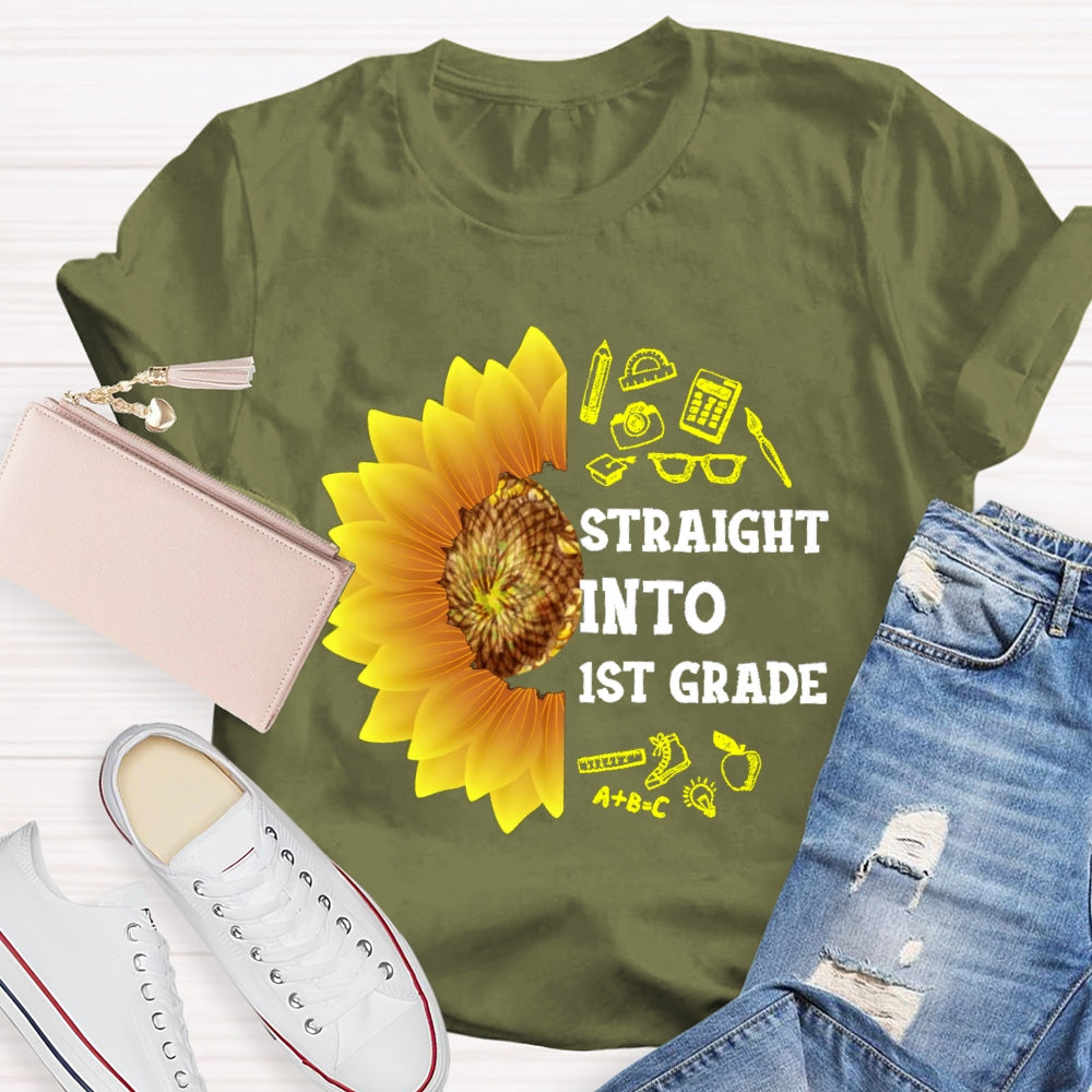 Personalized Grade Straight Into First Grade Sunflower T-shirt