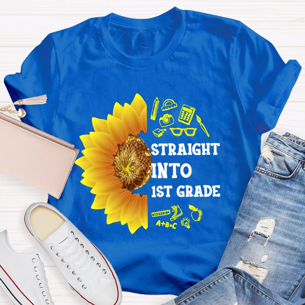 Personalized Grade Straight Into First Grade Sunflower T-shirt
