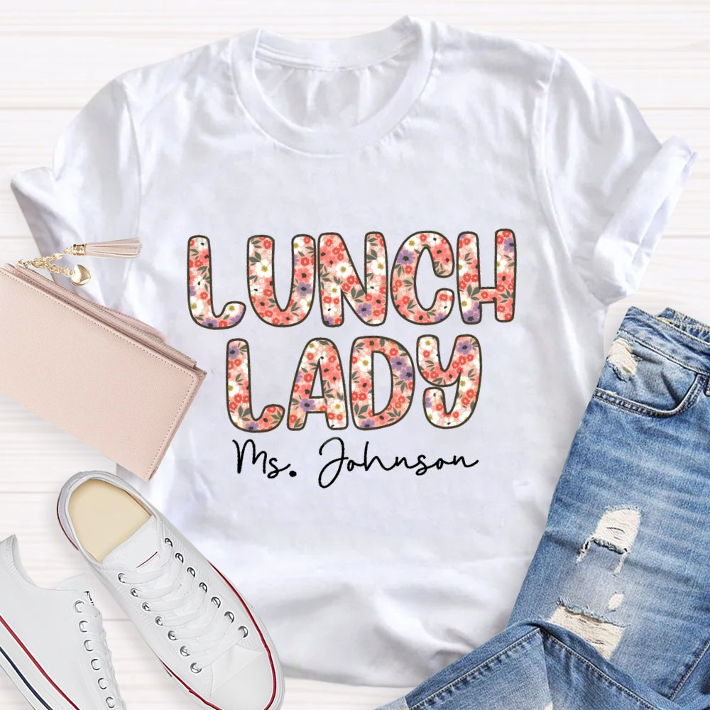 Personalized Name Lunch Lady Colorful Printed Letters T-shirt