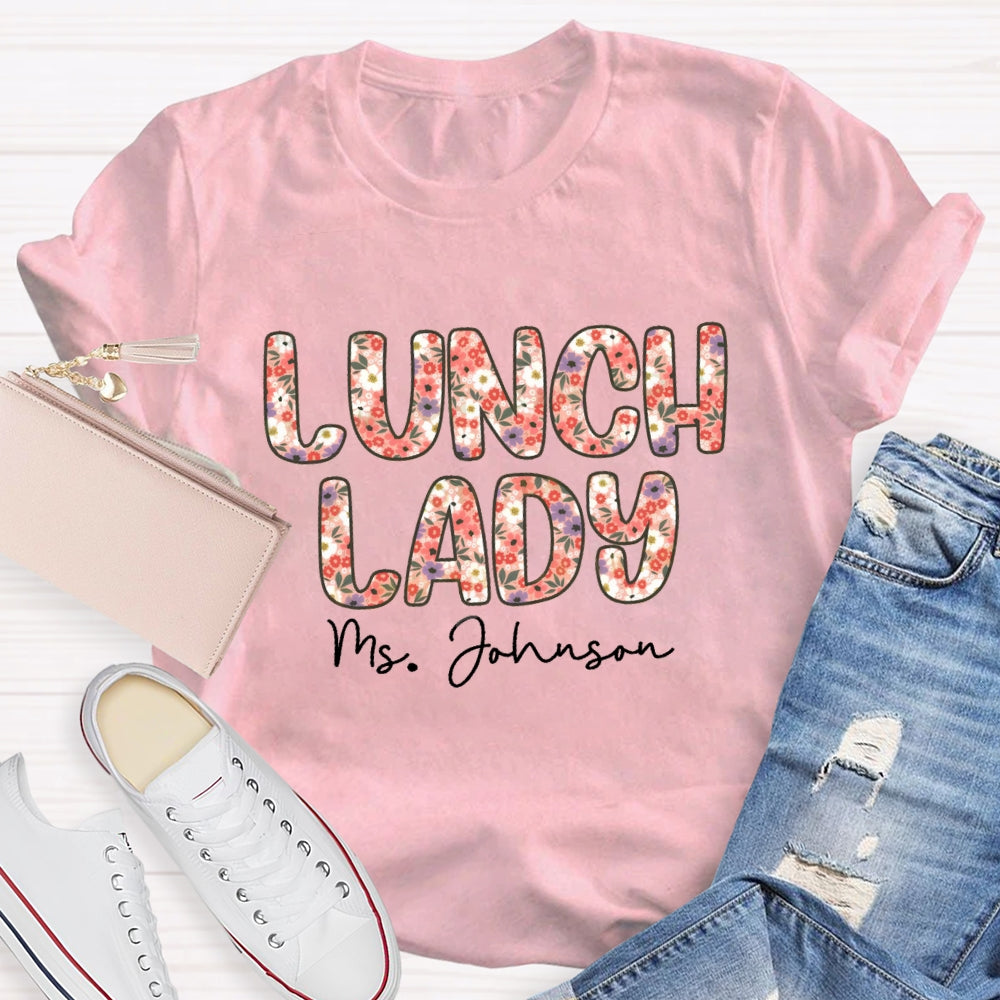 Personalized Name Lunch Lady Colorful Printed Letters T-shirt