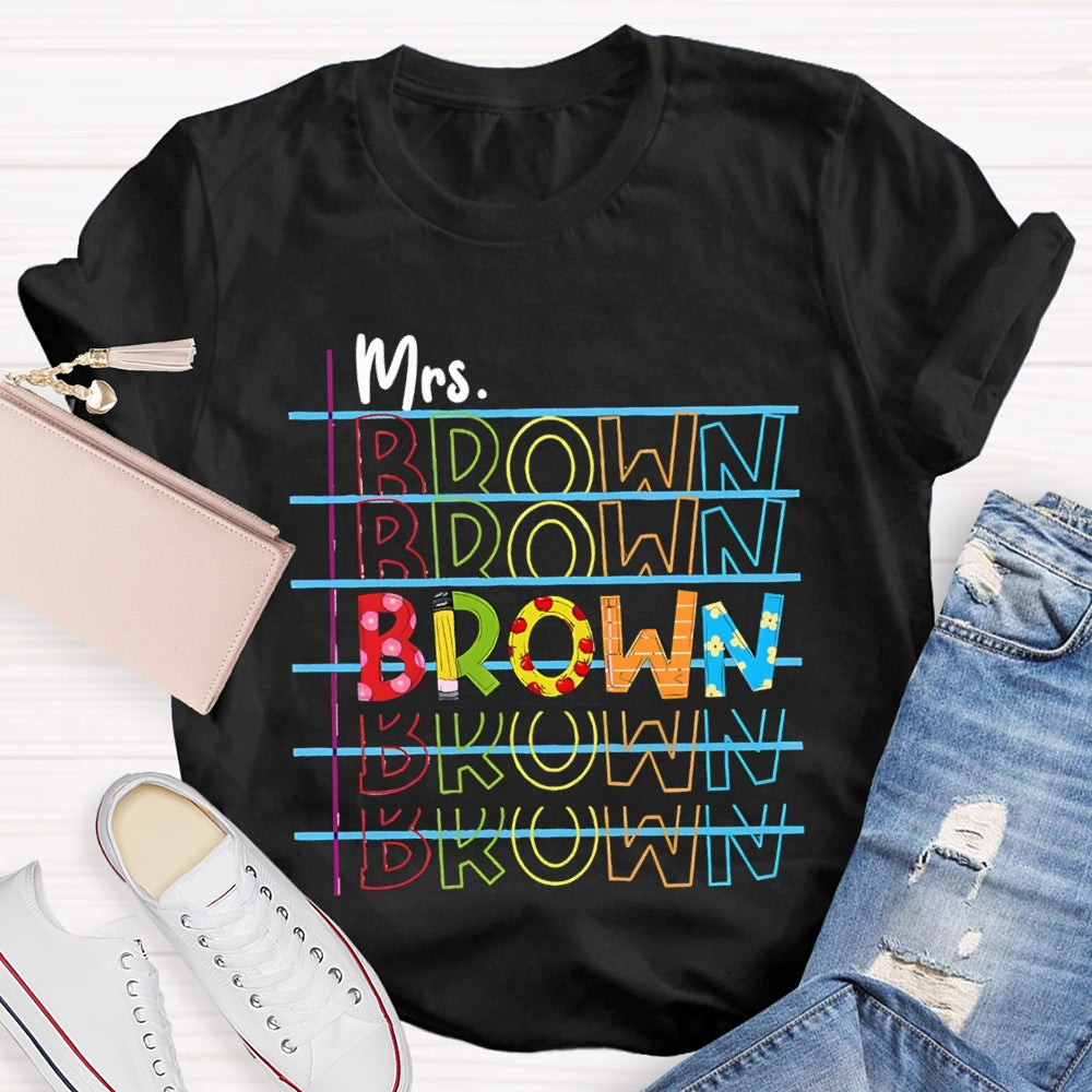 Personalized Name Colorful Line Letter Print Teacher T-shirt