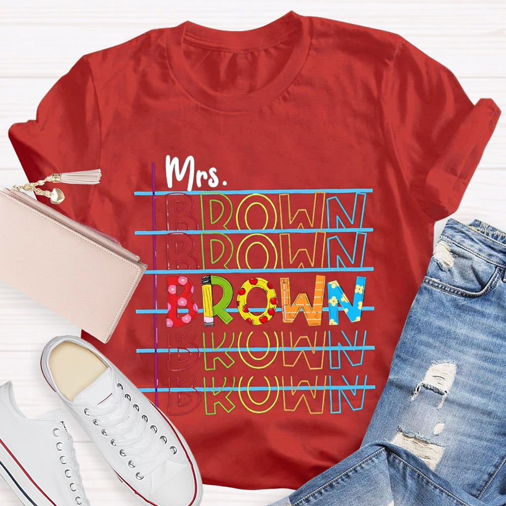 Personalized Name Colorful Line Letter Print Teacher T-shirt