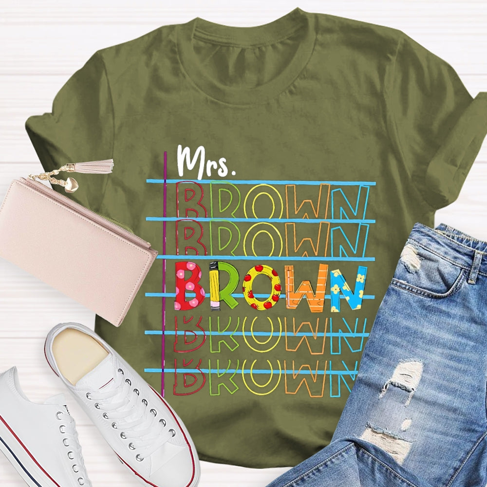 Personalized Name Colorful Line Letter Print Teacher T-shirt