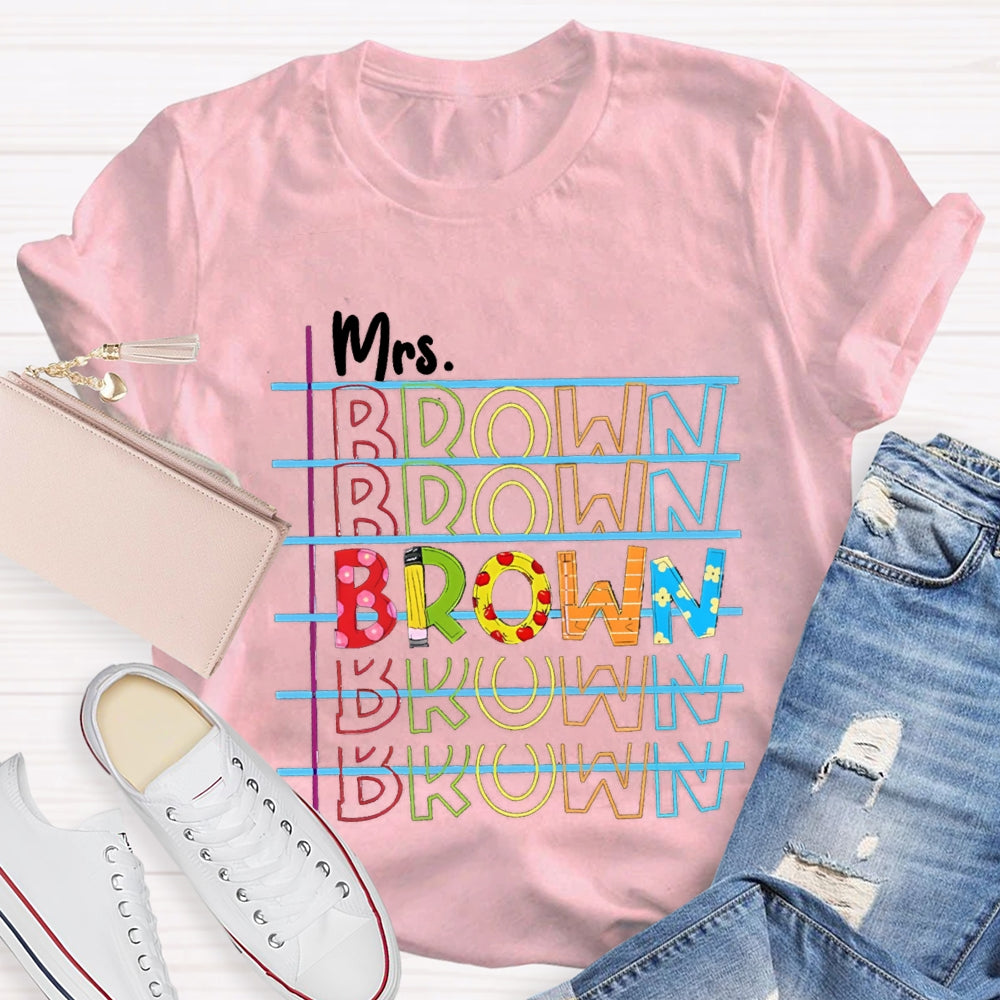 Personalized Name Colorful Line Letter Print Teacher T-shirt
