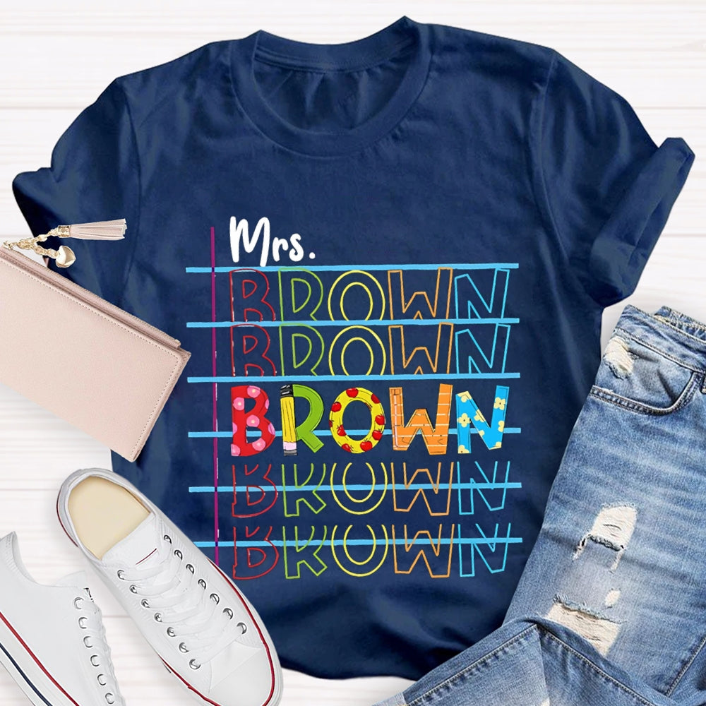 Personalized Name Colorful Line Letter Print Teacher T-shirt