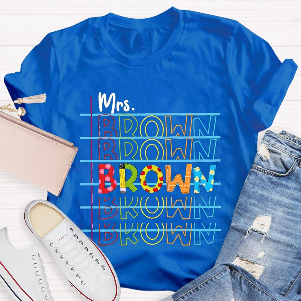Personalized Name Colorful Line Letter Print Teacher T-shirt