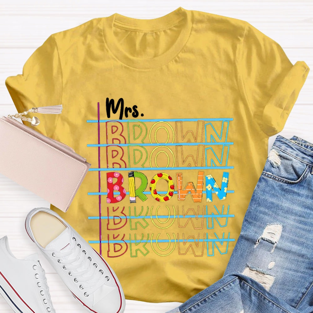 Personalized Name Colorful Line Letter Print Teacher T-shirt