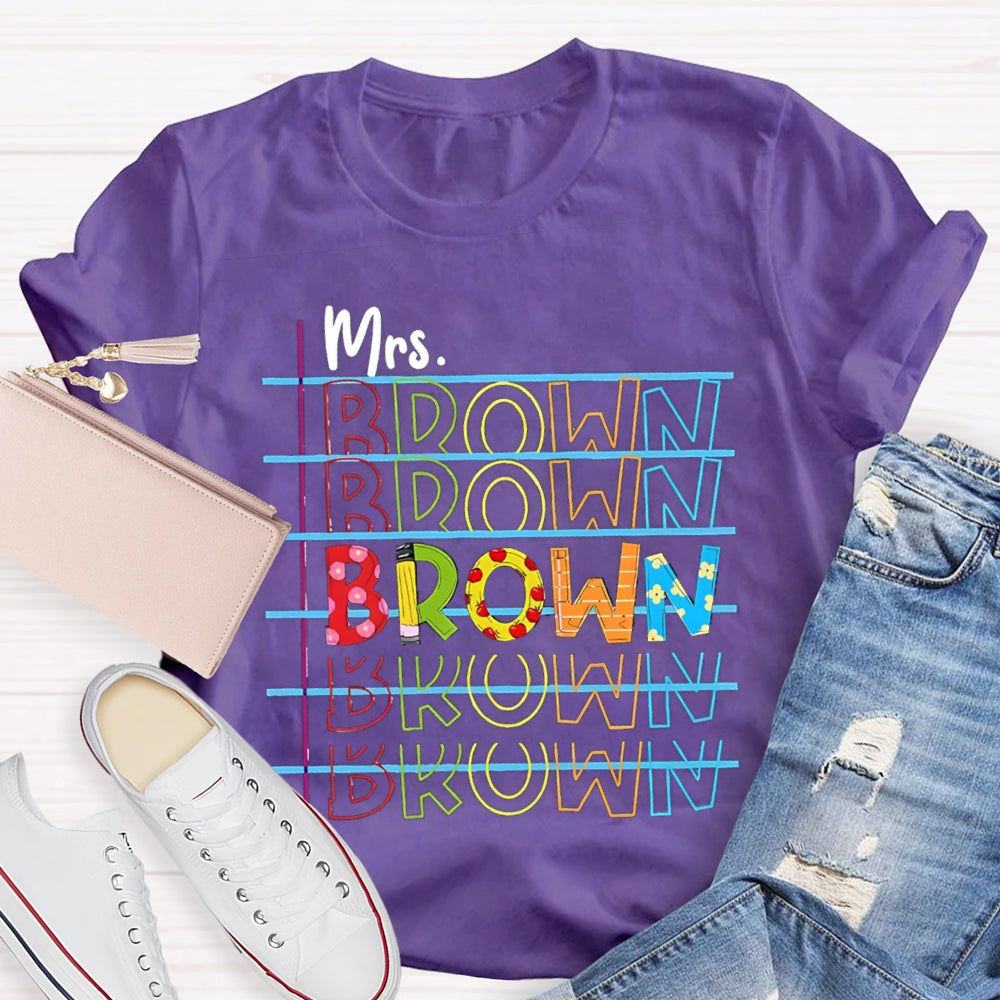 Personalized Name Colorful Line Letter Print Teacher T-shirt