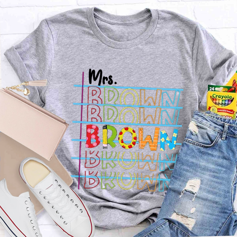 Personalized Name Colorful Line Letter Print Teacher T-shirt