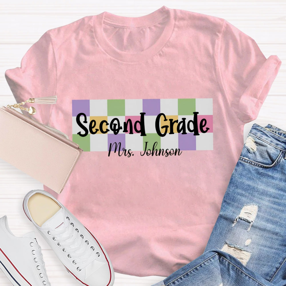 Personalized Grade And Name Colored checkerboard T-shirt