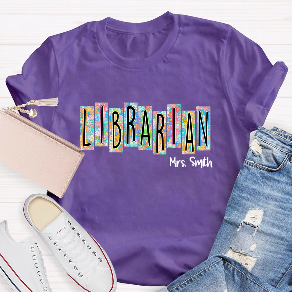 Personalized Librarian Name Floral  T-Shirt