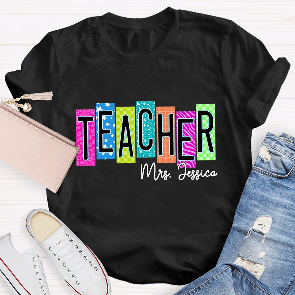 Personalized Teacher Name Colorful Square With Star T-shirt