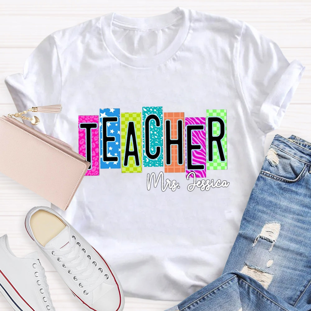 Personalized Teacher Name Colorful Square With Star T-shirt