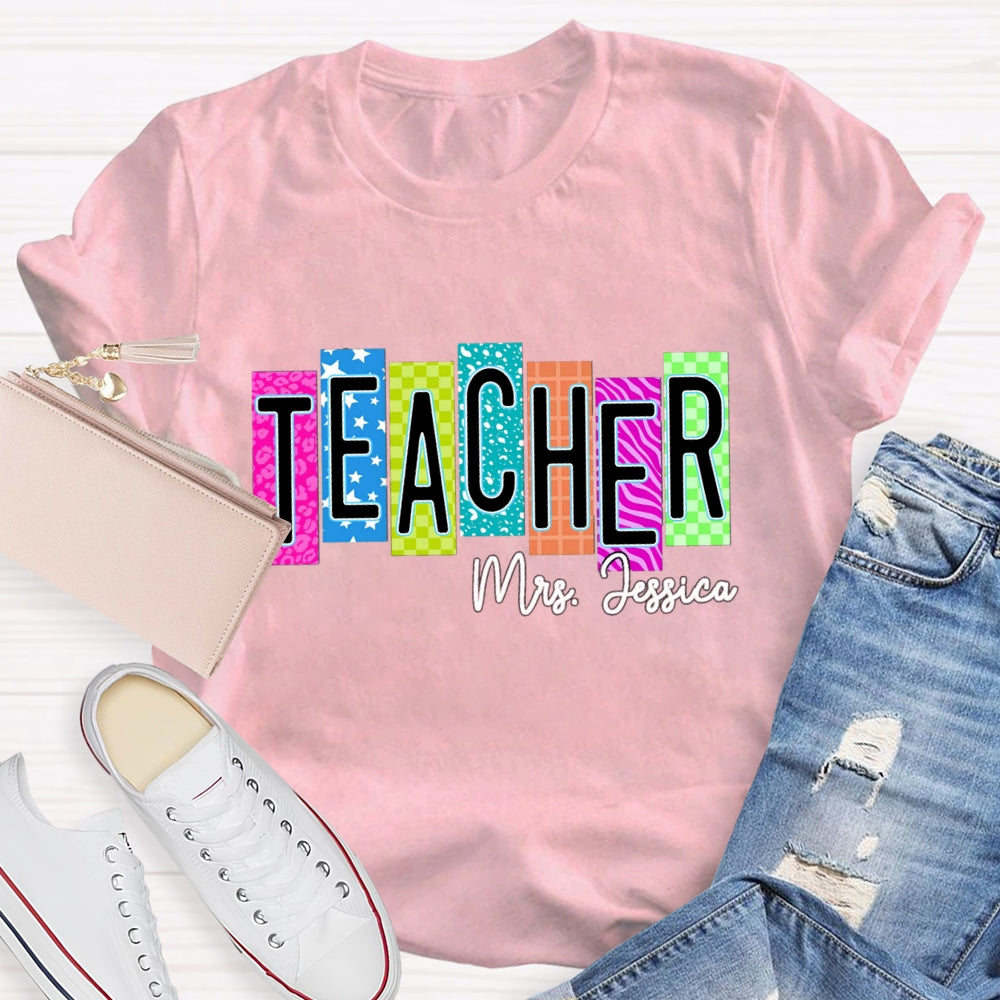 Personalized Teacher Name Colorful Square With Star T-shirt