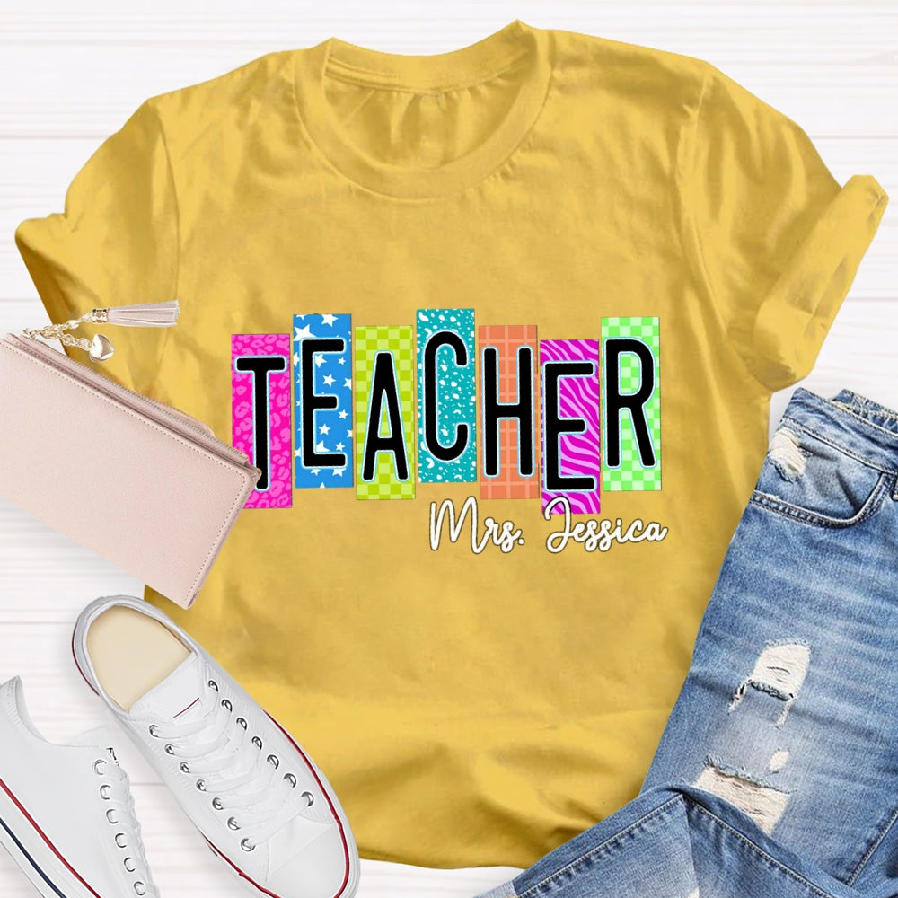 Personalized Teacher Name Colorful Square With Star T-shirt