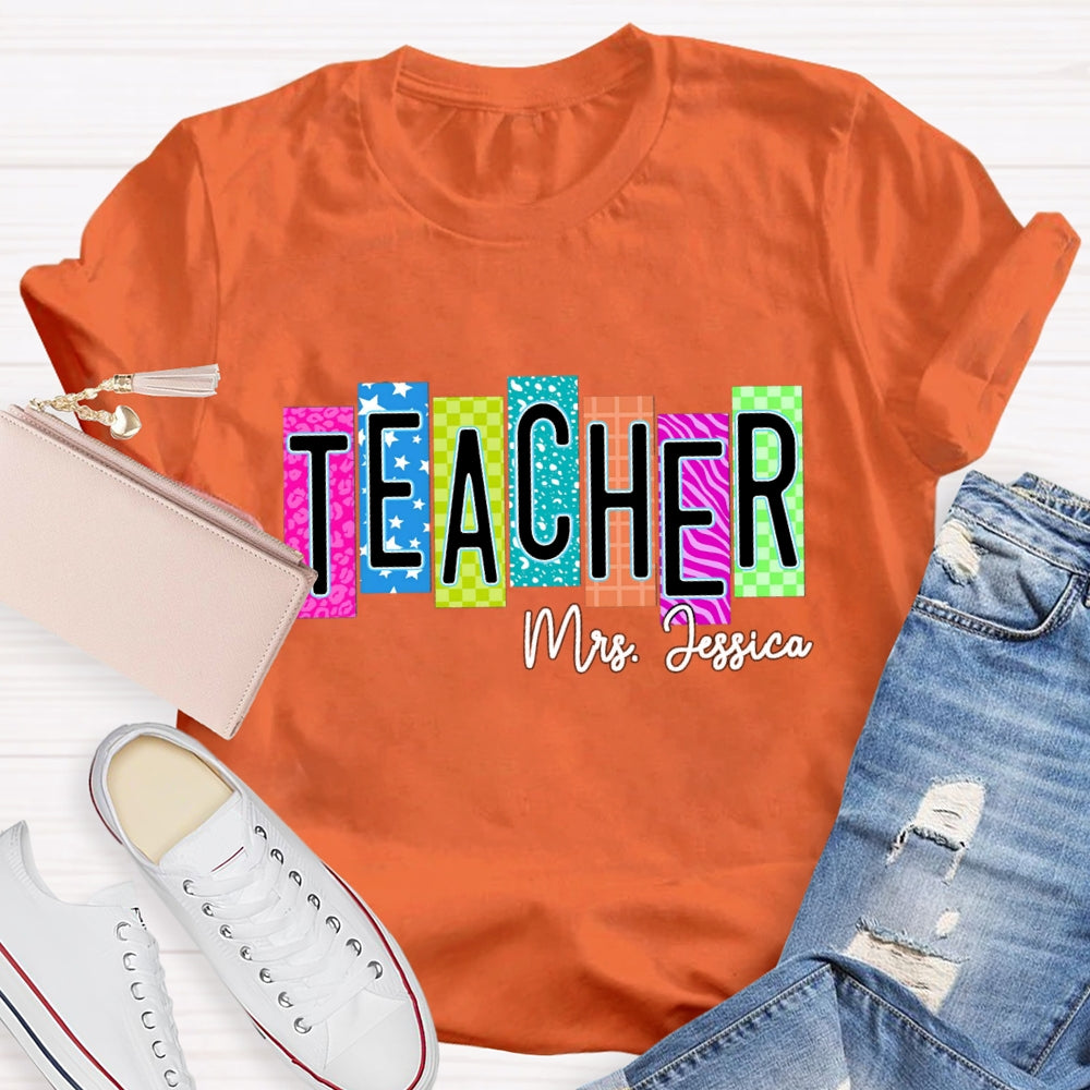 Personalized Teacher Name Colorful Square With Star T-shirt