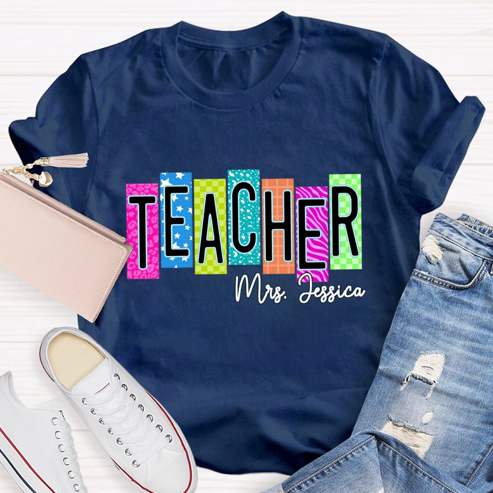 Personalized Teacher Name Colorful Square With Star T-shirt